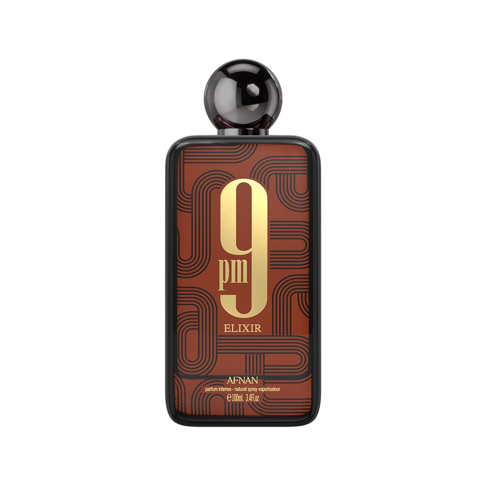 Afnan 9 PM Elixir front bottle showing elegant label and evening-ready style