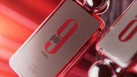 Afnan 9 PM Rebel packaging box label closeup showing collection branding and quality