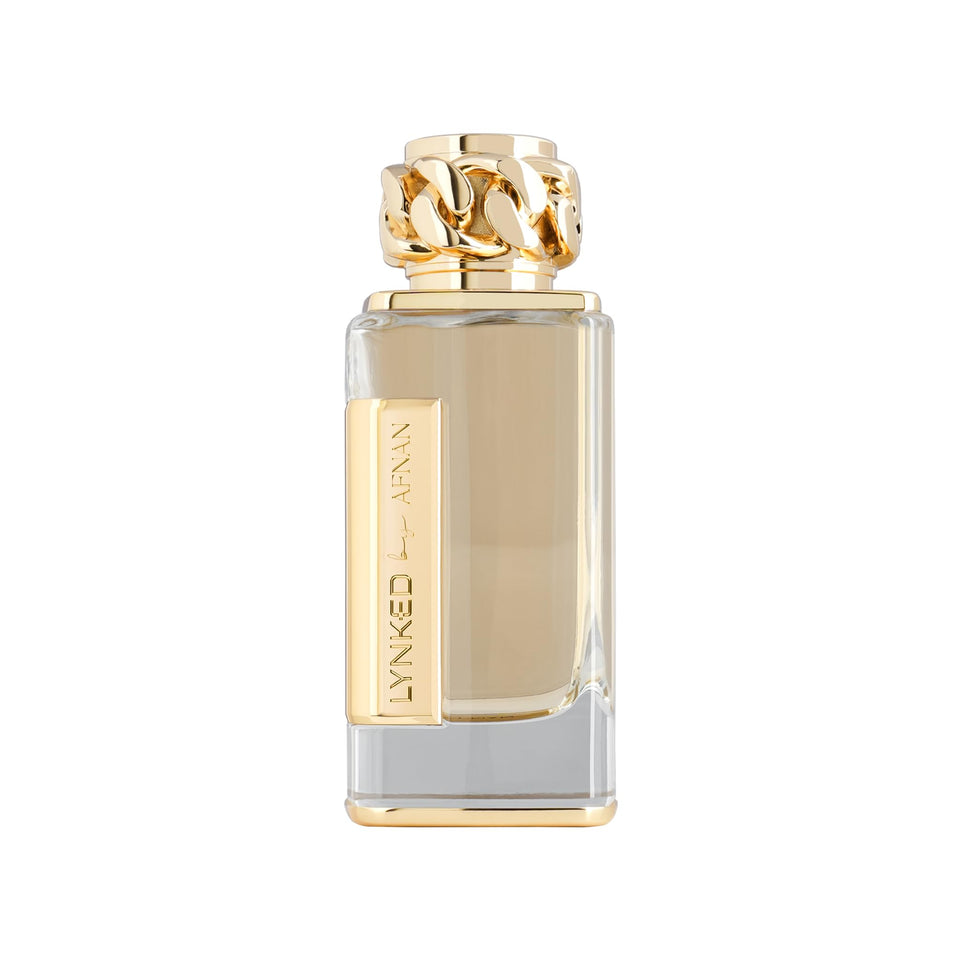 Afnan Lynked Forever Gold front bottle showing elegant packaging and instant gifting appeal