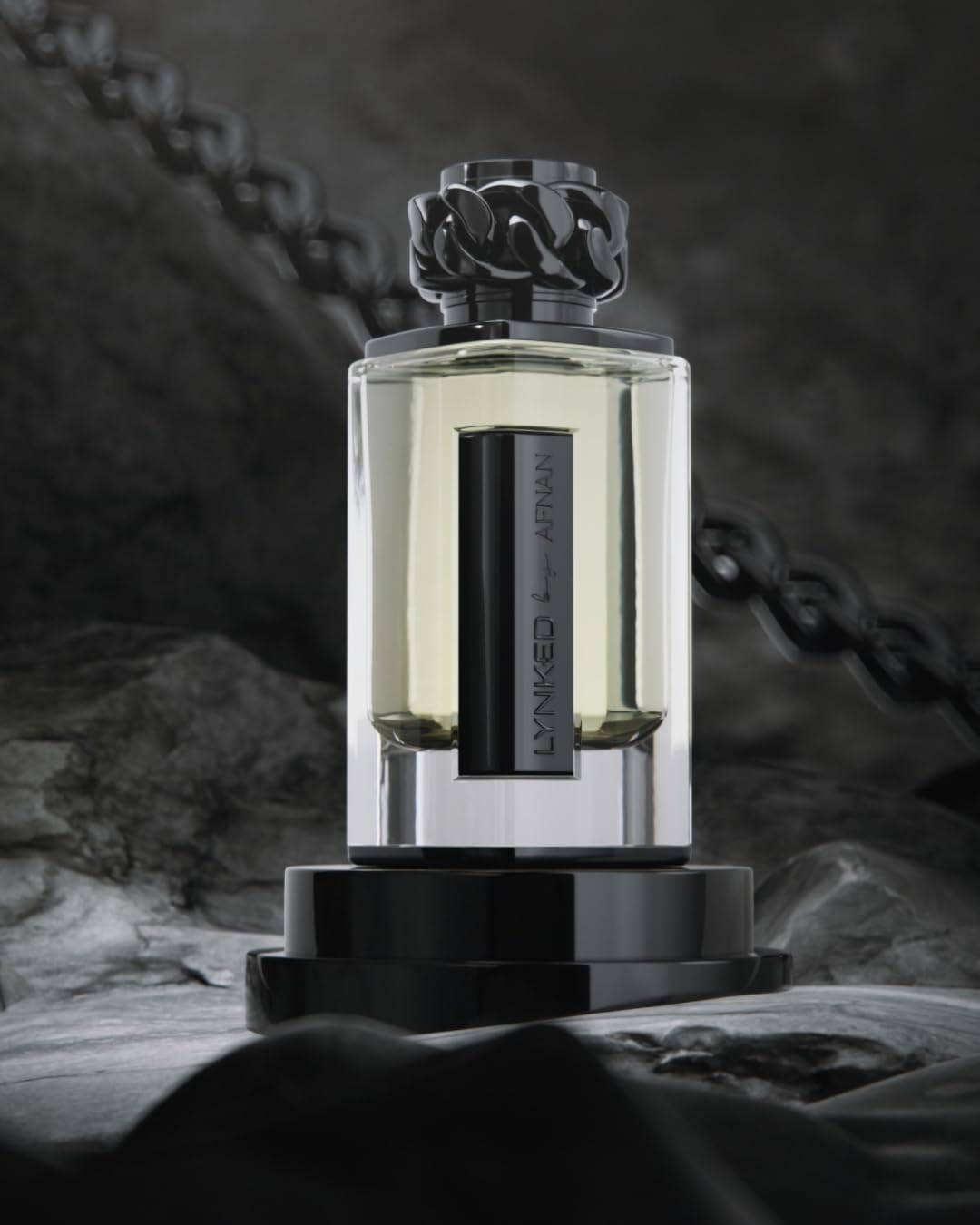 Afnan Lynked Freedom black closeup of glass emphasizing quality finish