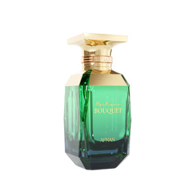 Afnan Mystique Bouquet side profile showing bottle shape and premium finish benefit