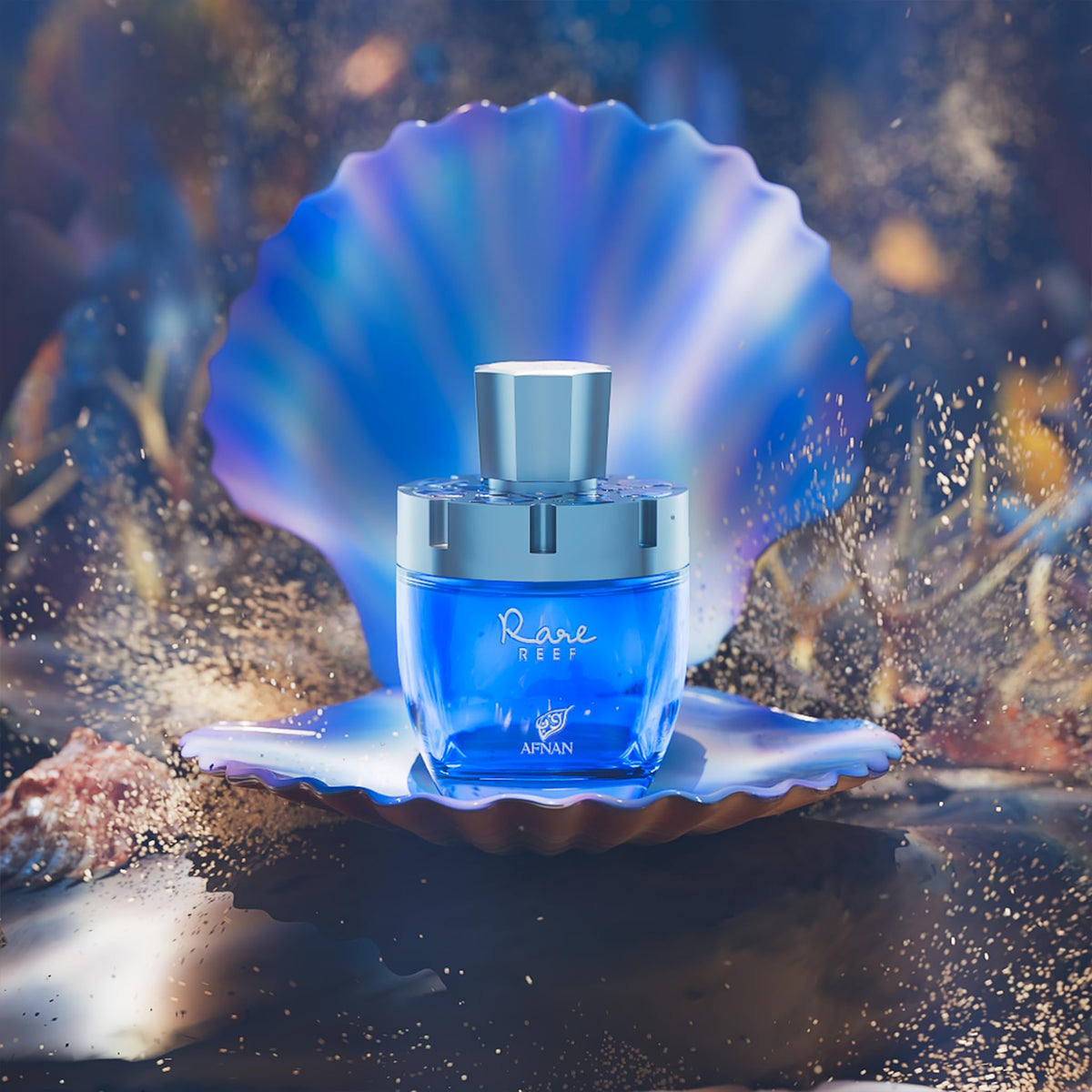 Afnan Rare Reef glass texture closeup emphasizing quality bottle finish