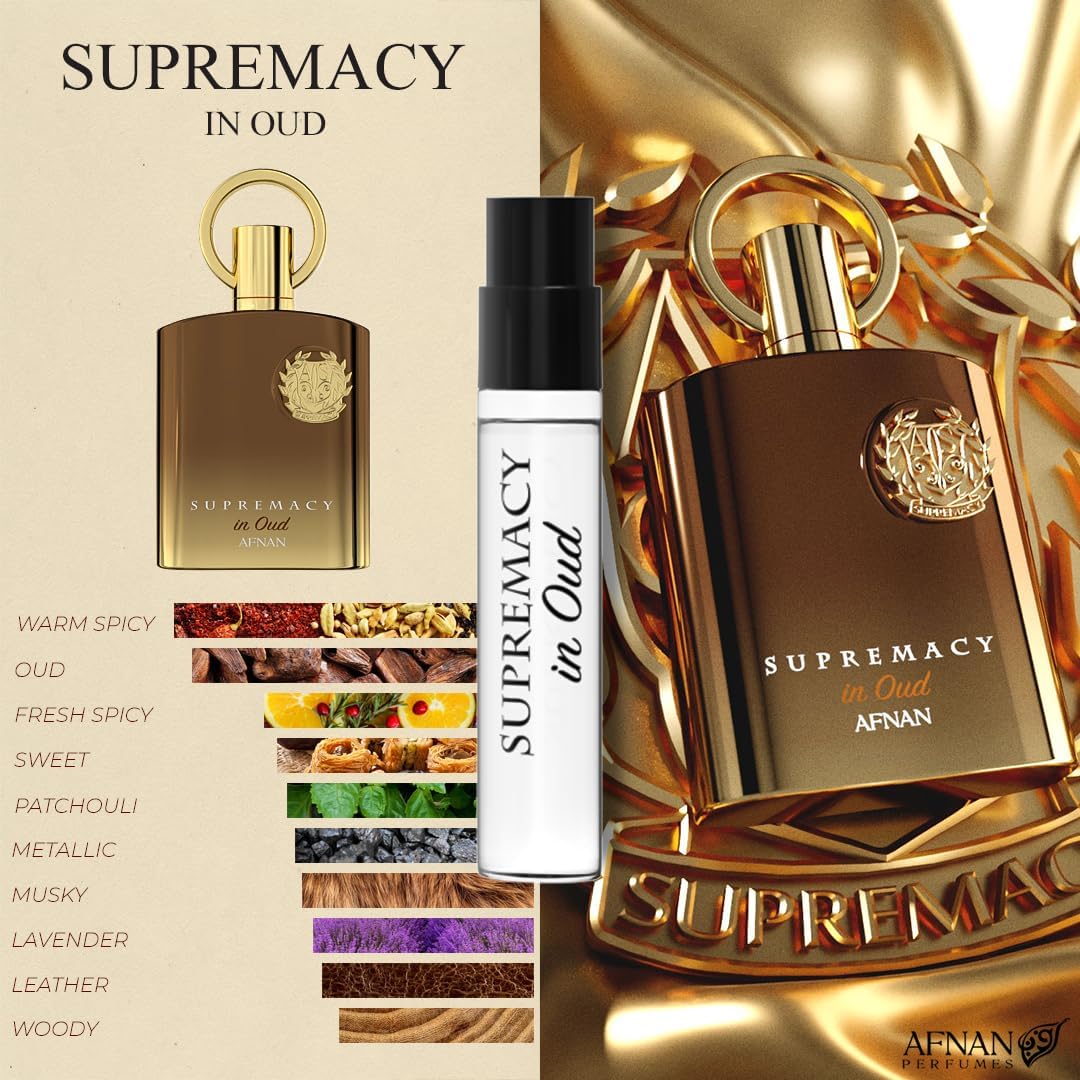 Afnan Supremacy vials arranged flatlay illustrating variety and easy scent comparison