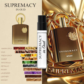 Afnan Supremacy vials arranged flatlay illustrating variety and easy scent comparison