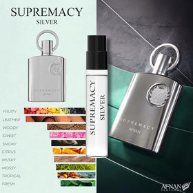 Afnan Supremacy vials inside a travel toiletry bag demonstrating portability and convenience