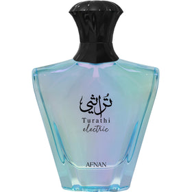 Afnan Turathi Electric front bottle view showing sleek packaging and vibrant appeal