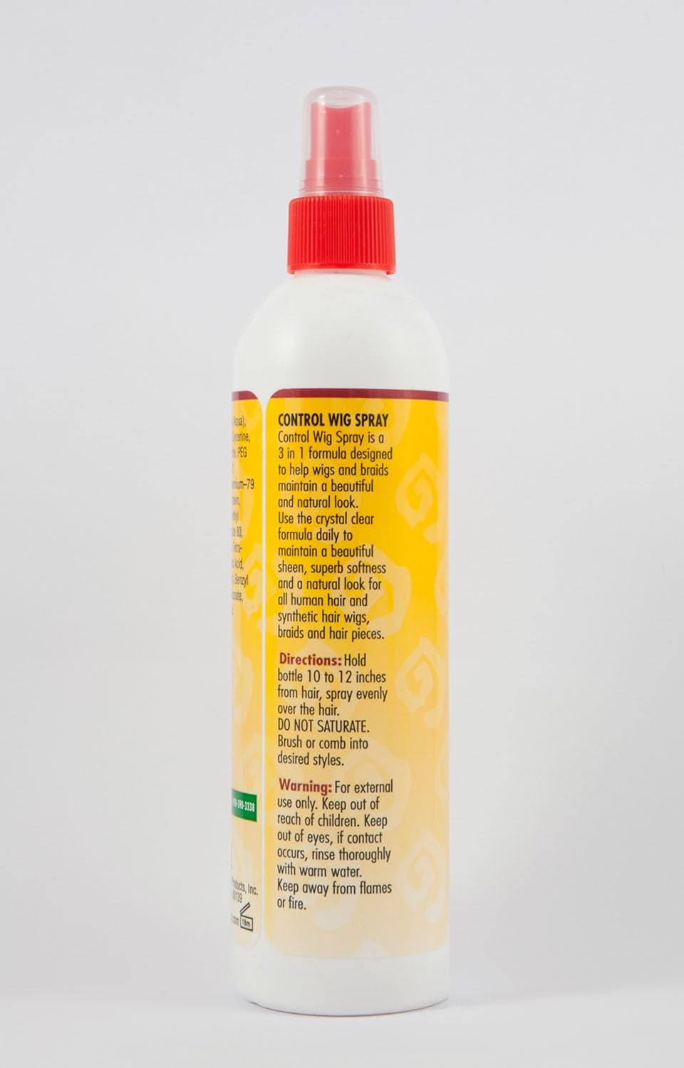 African Essence close-up spray mist on wig fibers showing moisture boost