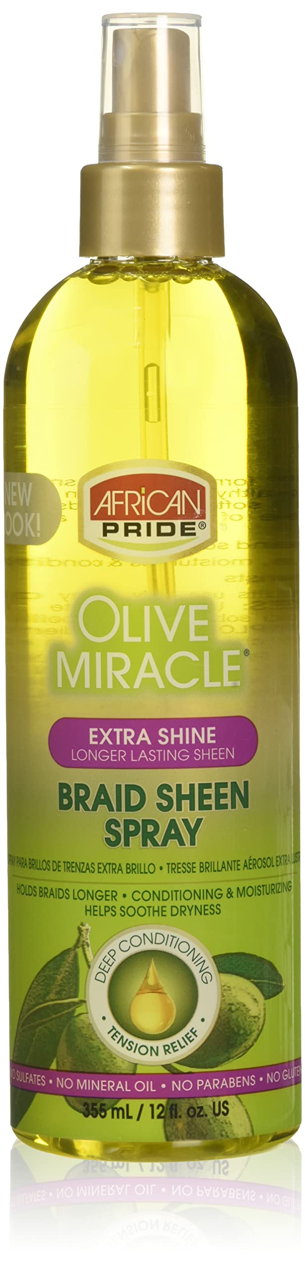 African Pride bottle front view showing label and 12 oz size, boost shine