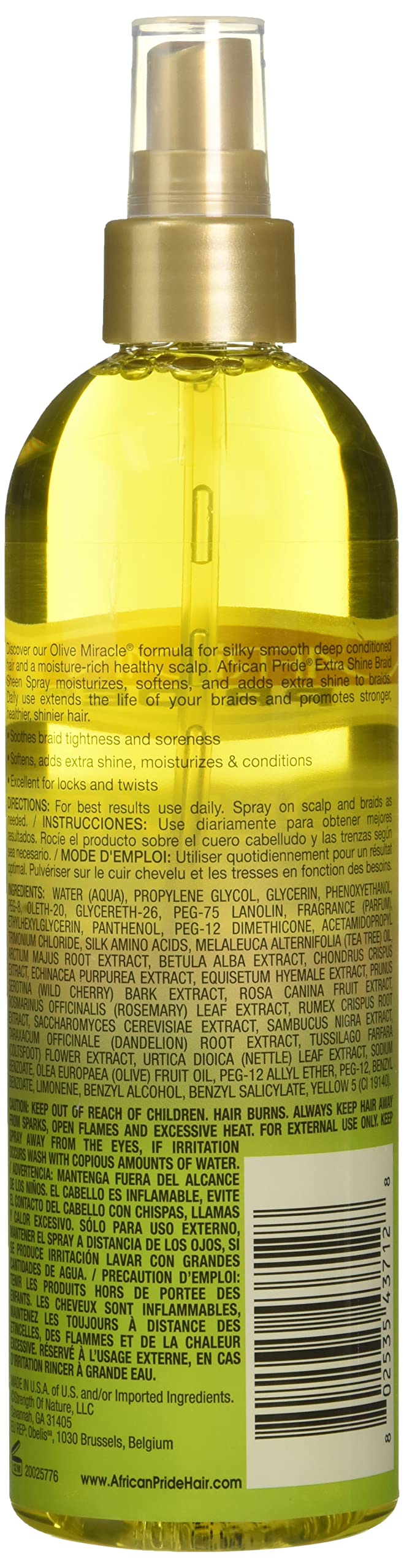 African Pride mist applied to braids, refreshing sheen and calming scalp