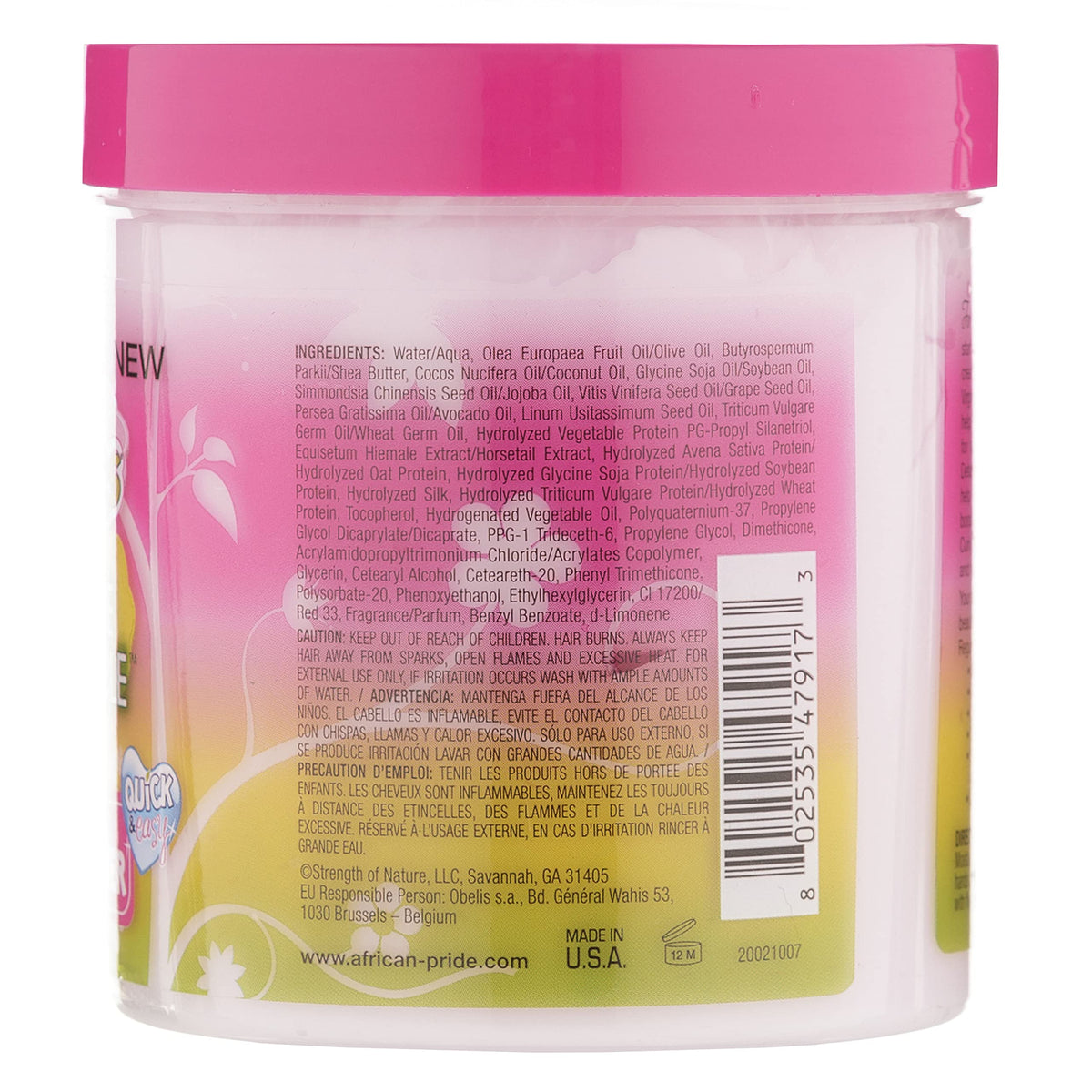 African Pride bottle beside measuring items showing 15 oz size for lasting daily use