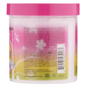 African Pride bottle beside measuring items showing 15 oz size for lasting daily use