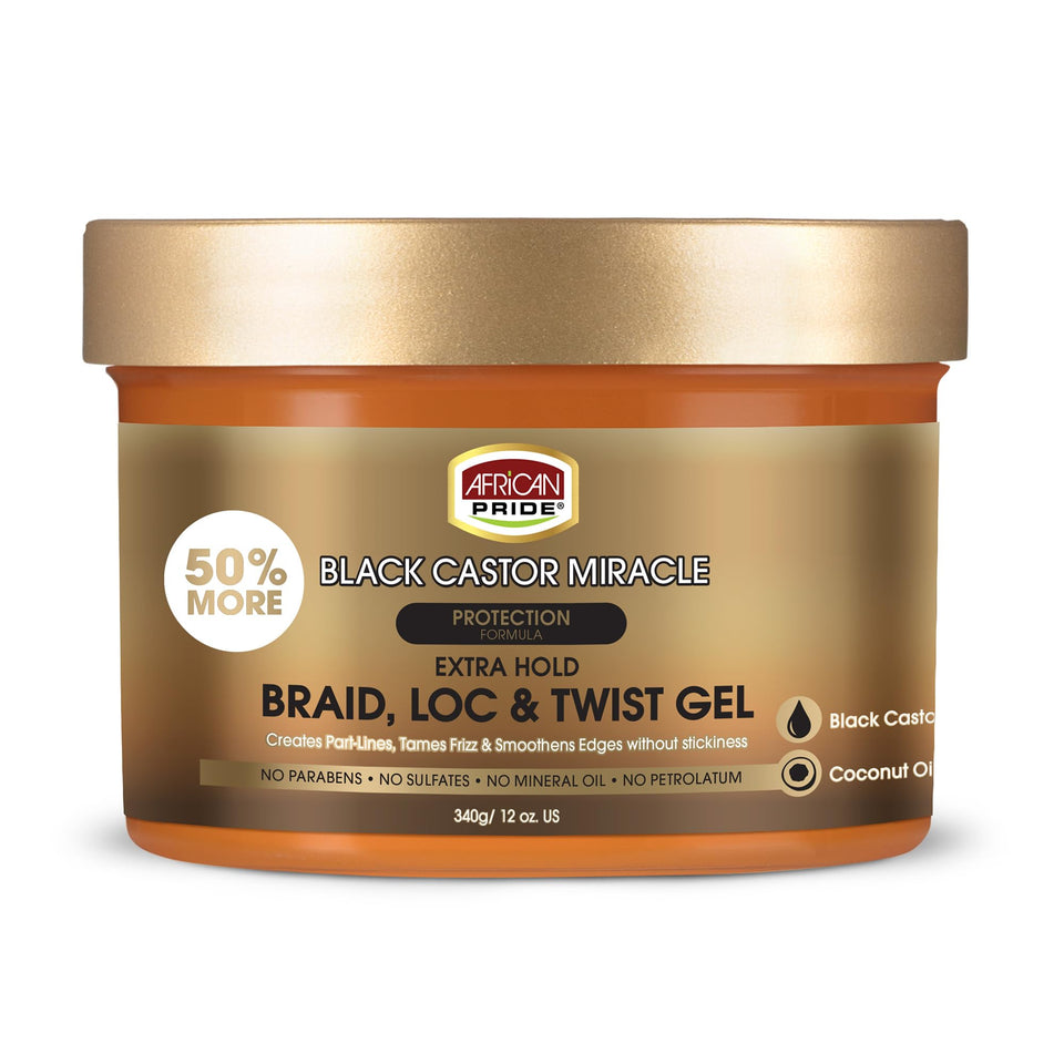African Pride front packaging showing braid gel and benefits