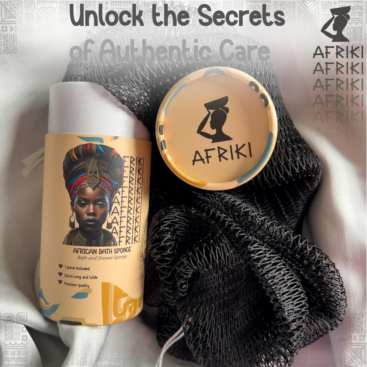 AFRIKI sponge beside a hand for scale showing generous length and good coverage benefit