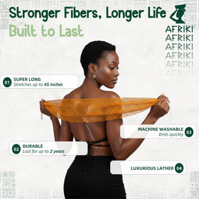 AFRIKI stretched length demonstrating extended reach for back cleaning