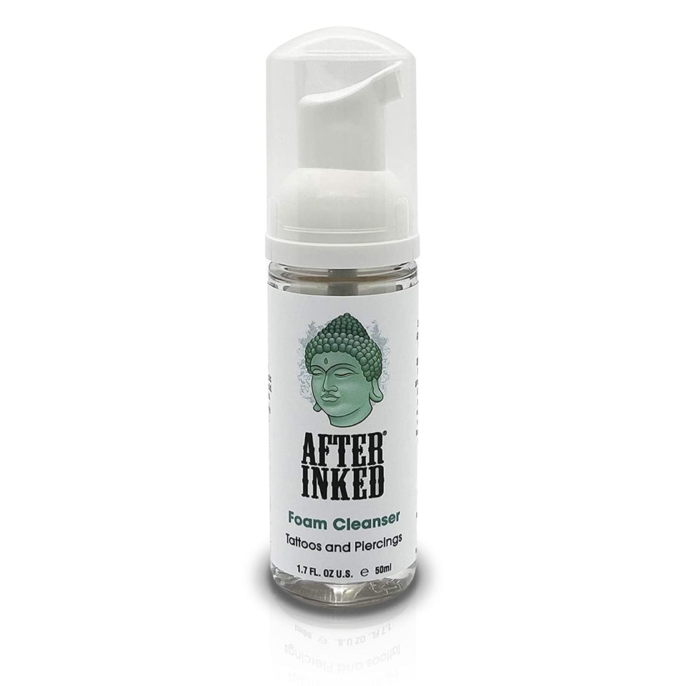 After Inked front packaging showing compact foam bottle and clear branding benefit gentle care