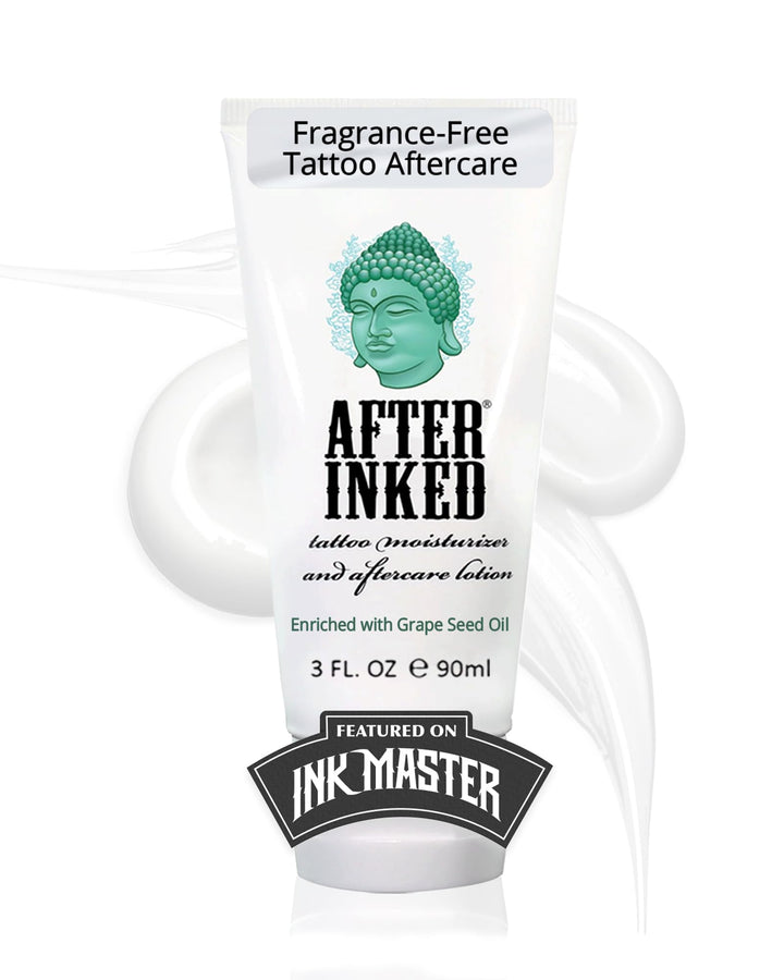 After Inked front tube showing branding and 3oz size, helps protect tattoos
