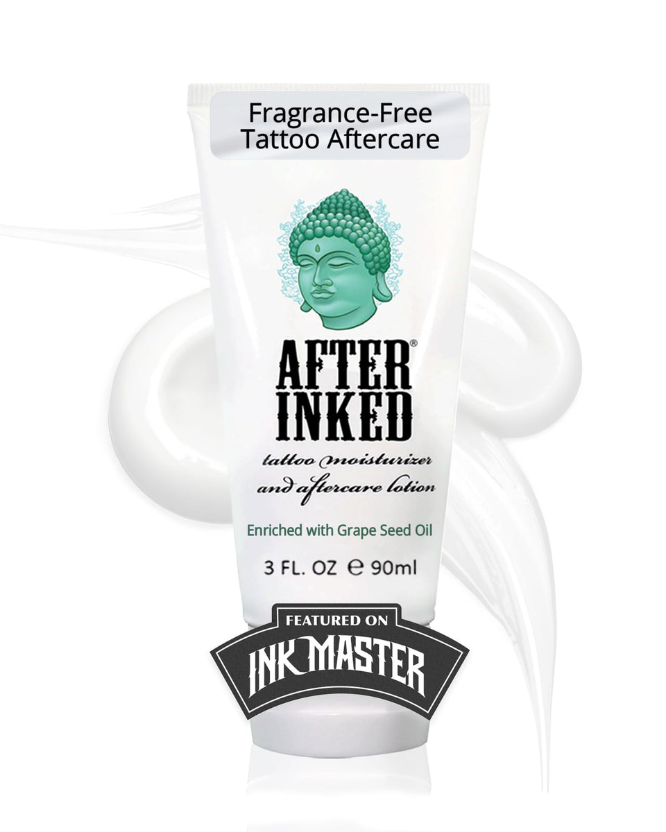 After Inked front tube showing branding and 3oz size, helps protect tattoos