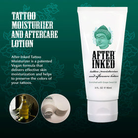 After Inked lotion texture close-up, shows lightweight cream for fast absorption