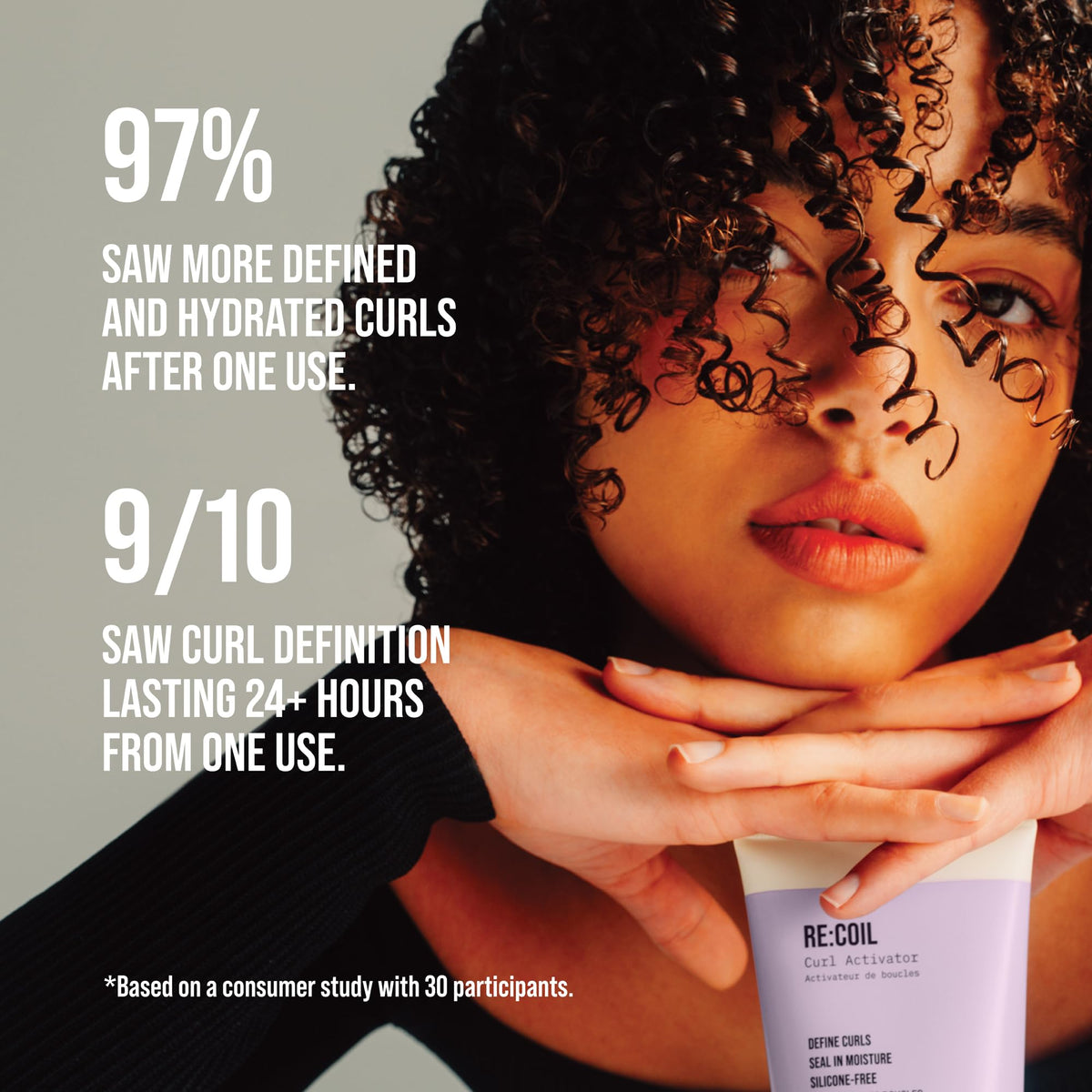 AG Care styled with diffuser illustrating bouncy, defined curls benefit