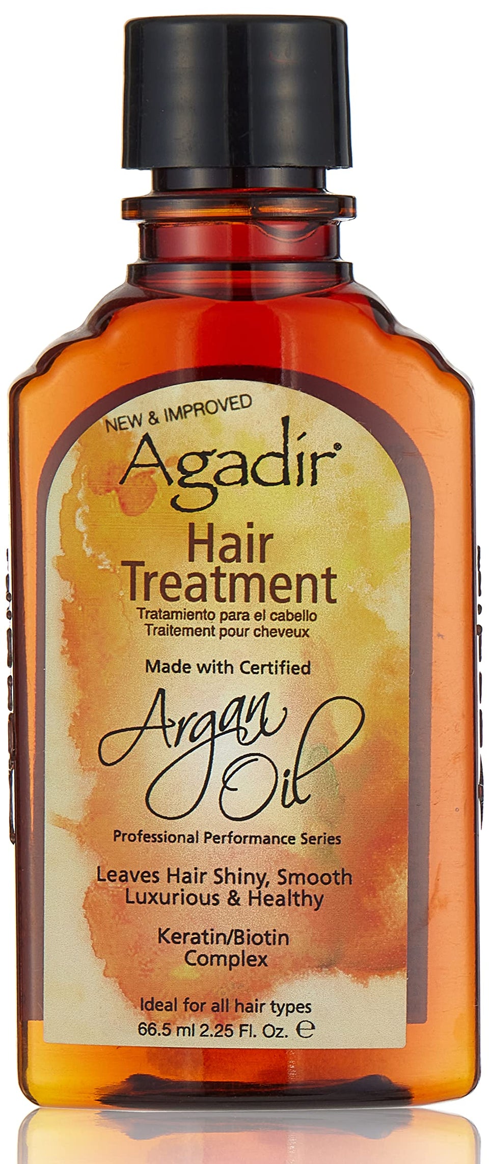 Agadir bottle front view showing label and compact travel-friendly size benefit