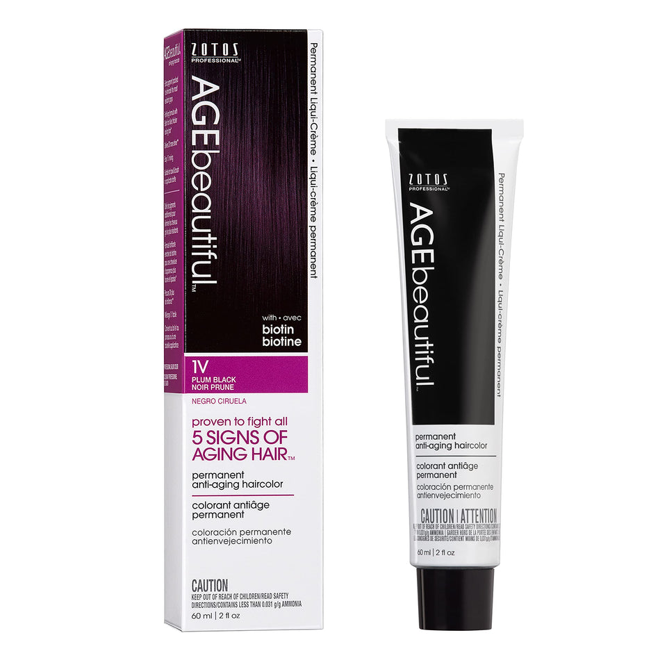 AGE beautiful front packaging showing 1V Plum Black shade and benefits