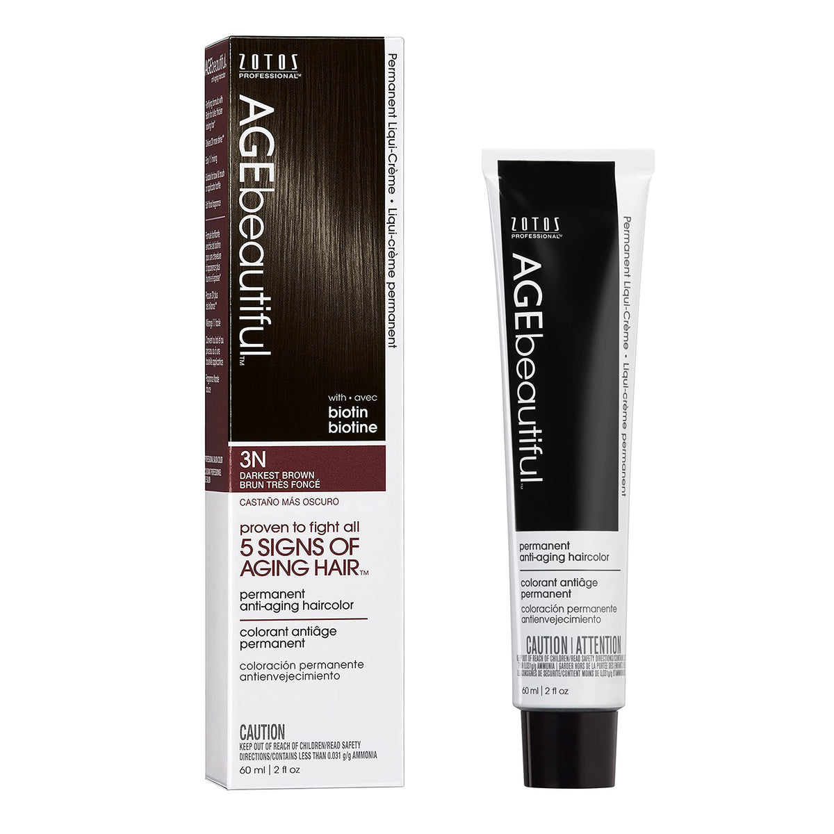 AGE beautiful front packaging showing 3N darkest brown and benefits