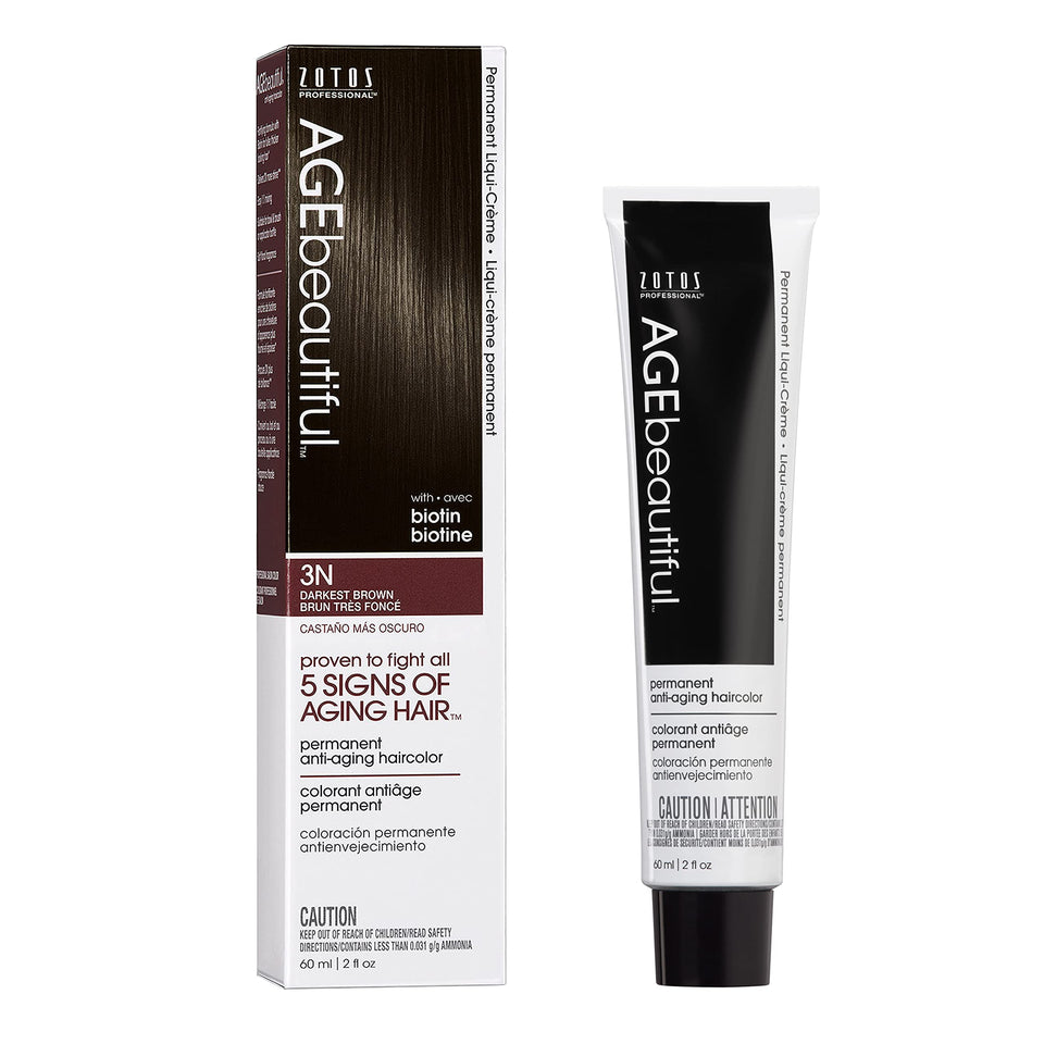 AGE beautiful front packaging showing 3N darkest brown and benefits