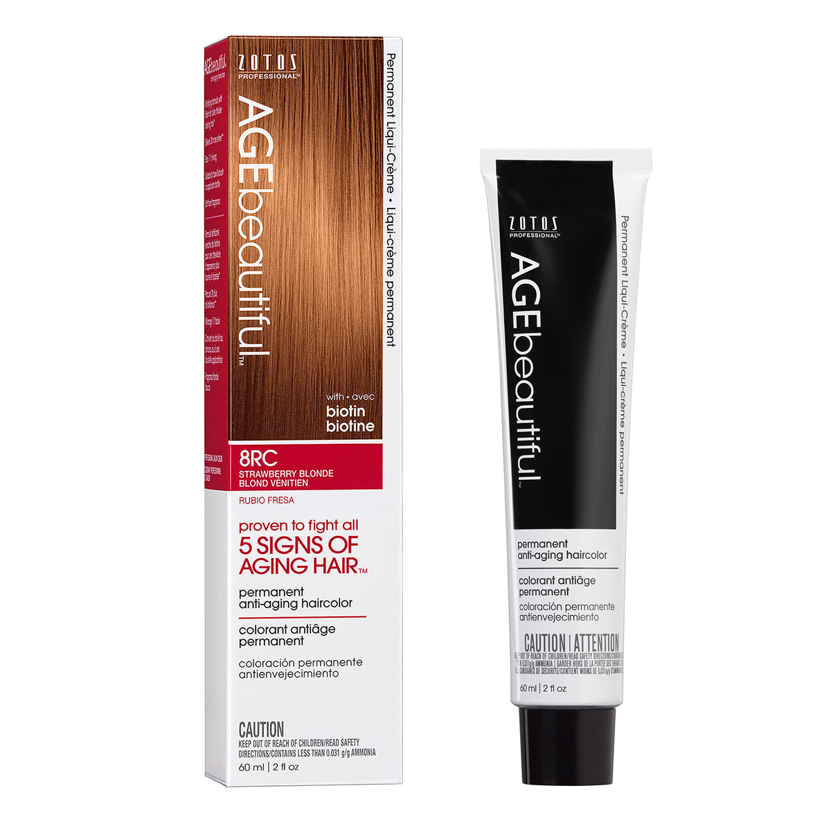 AGEbeautiful front box showing strawberry blonde shade and benefits