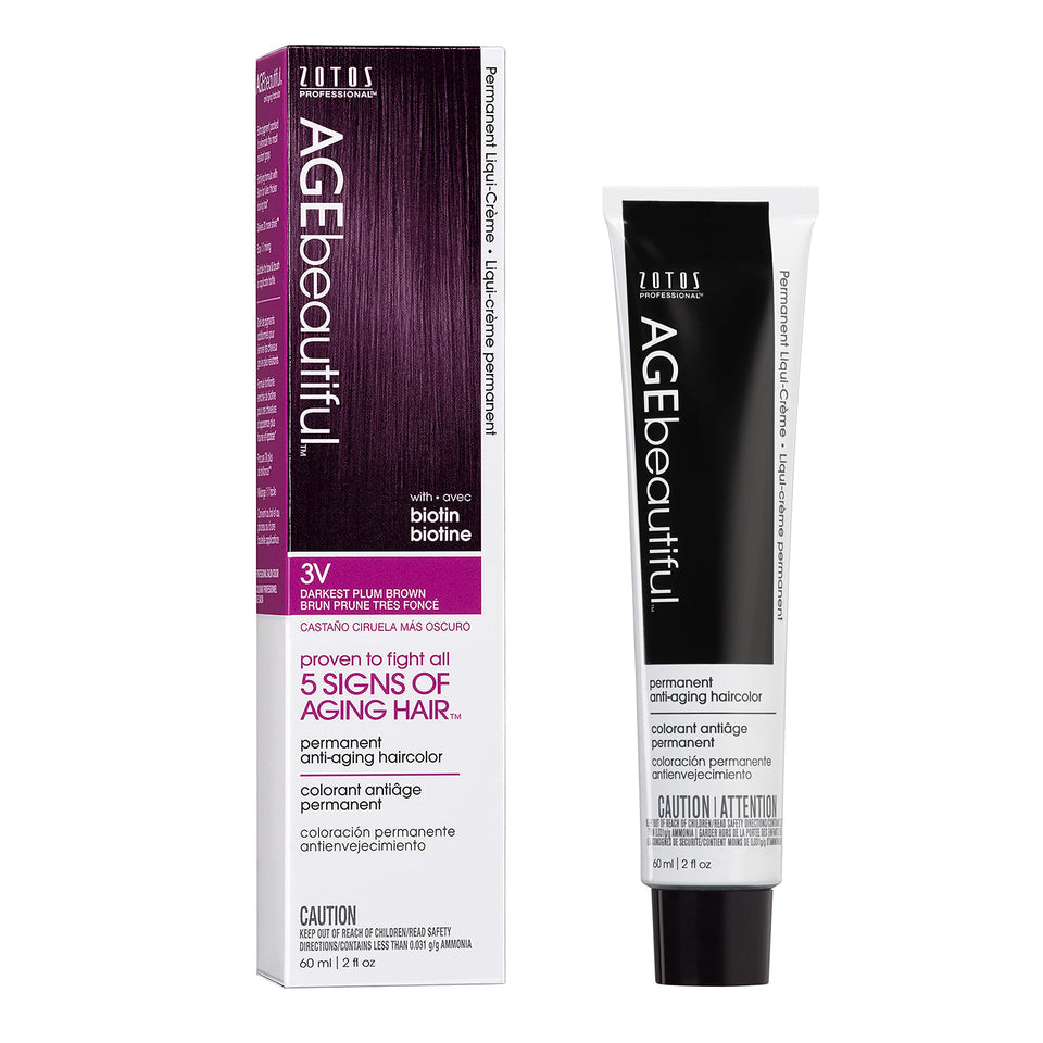 AGEbeautiful front box showing 3V darkest plum brown for rich burgundy-violet color