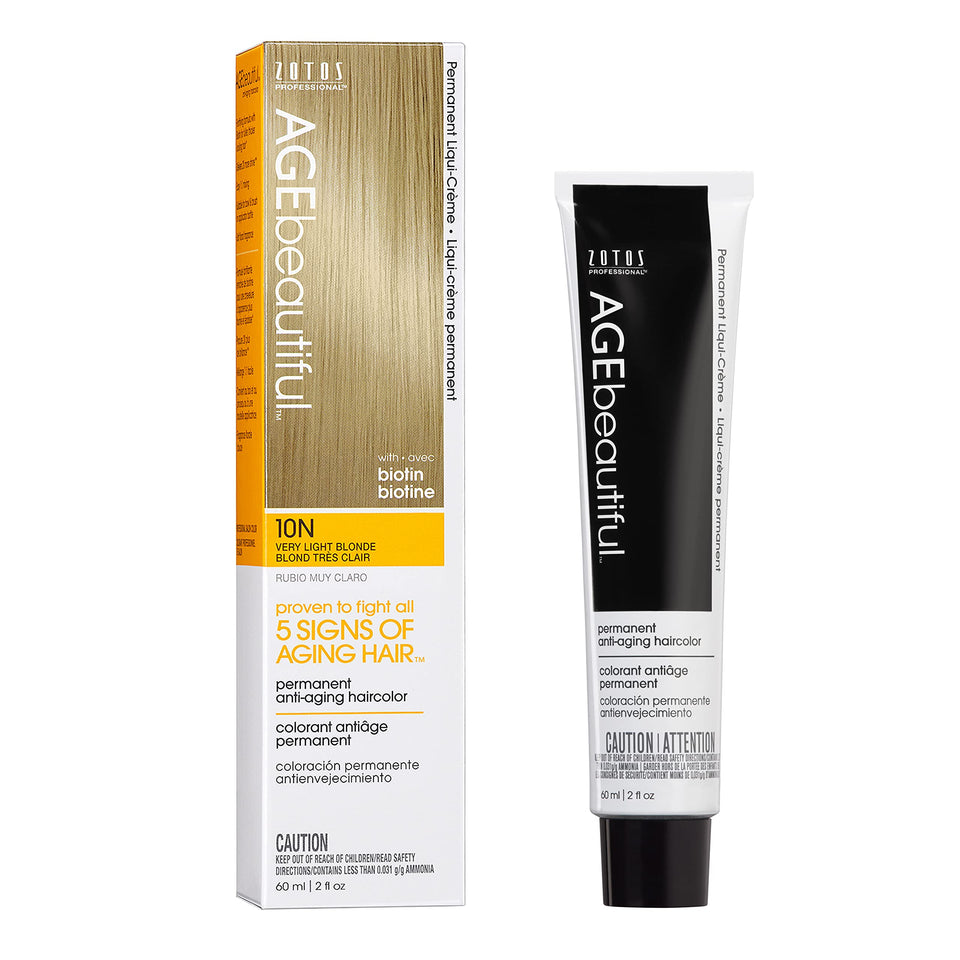 AGE beautiful front packaging showing 10N very light blonde shade and benefits