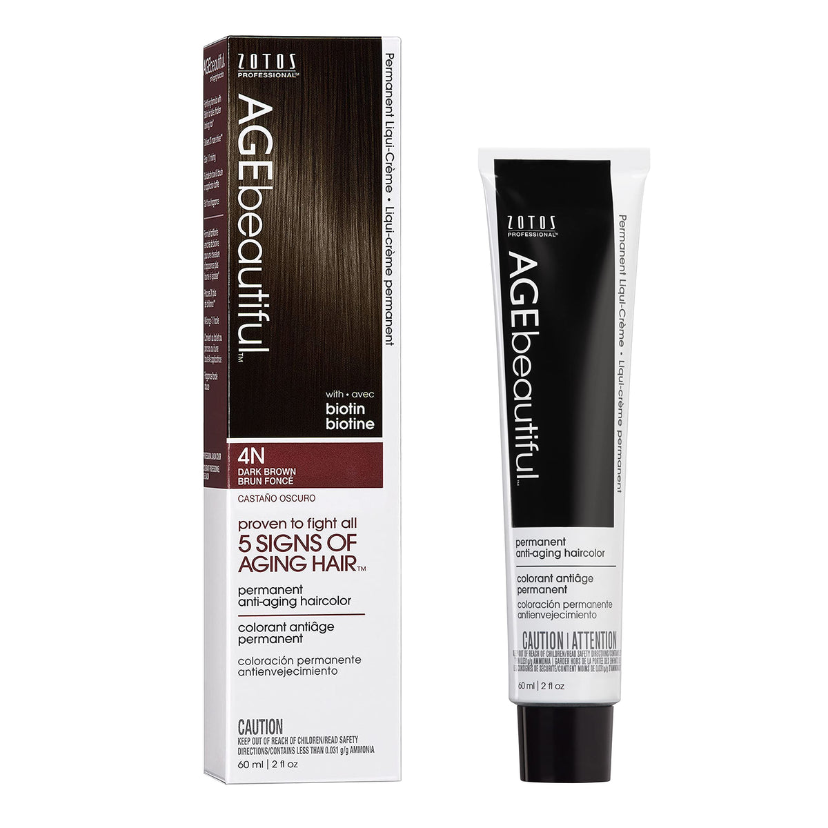 AGE beautiful front packaging showing 4N Dark Brown and benefits