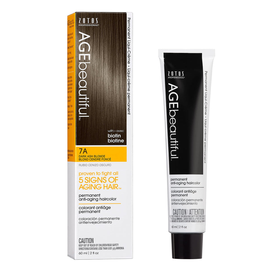 AGE beautiful front packaging showing 7A Dark Ash Blonde and 100% gray coverage benefit