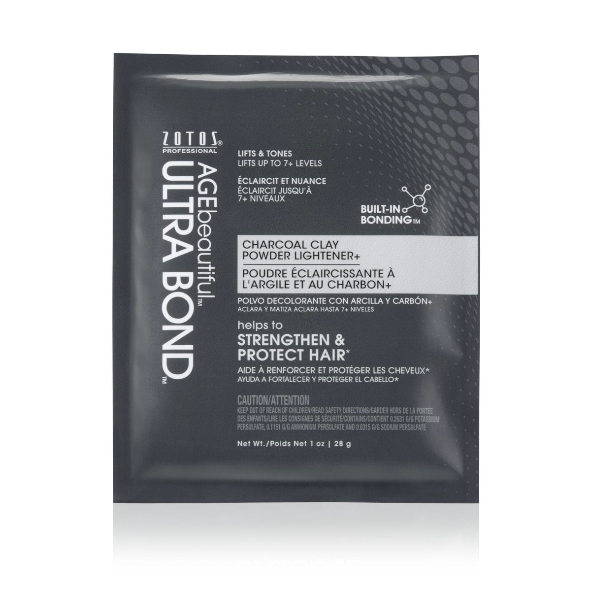 AGEbeautiful front packaging showing charcoal clay lightener and benefits
