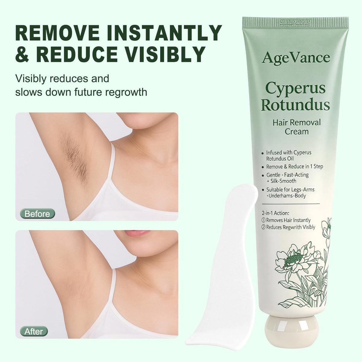 AgeVance used underarm to show suitability for delicate areas and reduced irritation
