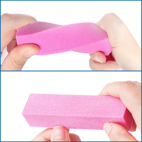 AhaTopia buffer being used on acrylic nail illustrating effective smoothing before polish