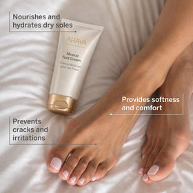 AHAVA ingredient display with Dead Sea minerals and oils highlighting nourishing mineral benefits