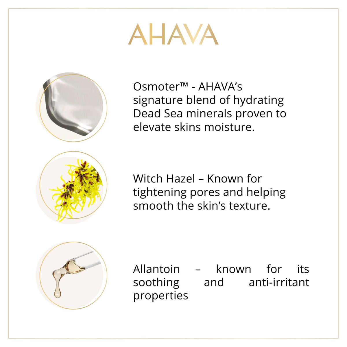 AHAVA hand cream ingredients label with Osmoter and allantoin, transparent ingredient benefit