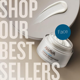 AHAVA lotion on bathroom counter in lifestyle scene representing daily routine convenience