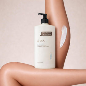 AHAVA bottle in hand for size comparison highlighting 24 fl. oz value