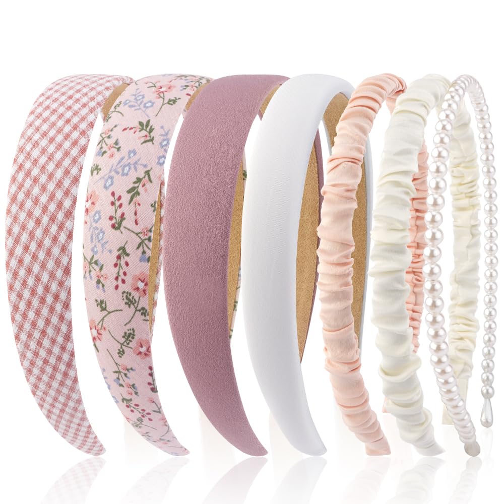 AHONEY front view of seven pink headbands showing variety and matching tones