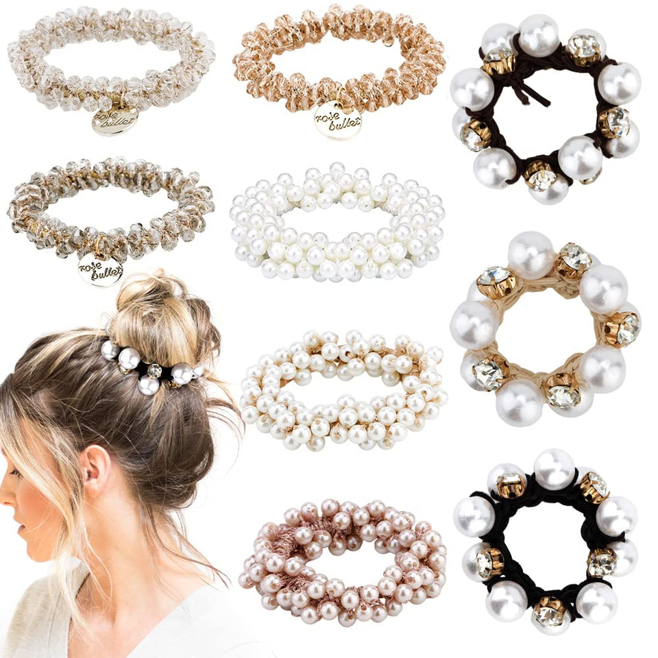 AHONEY front packaging showing nine pearl and crystal hair ties, ready to gift