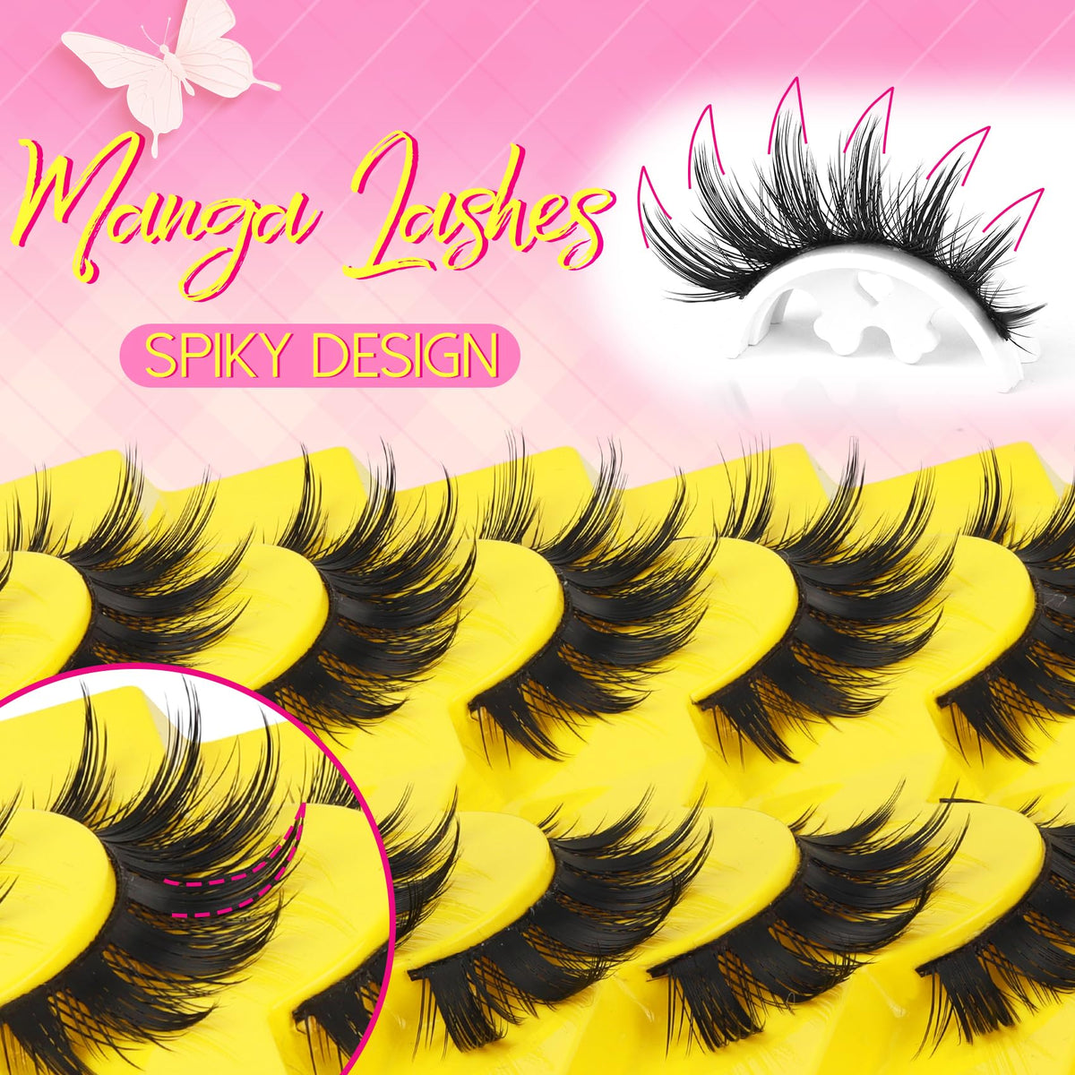 Ahrikiss lashes worn on eye demonstrating enlarged anime-style effect