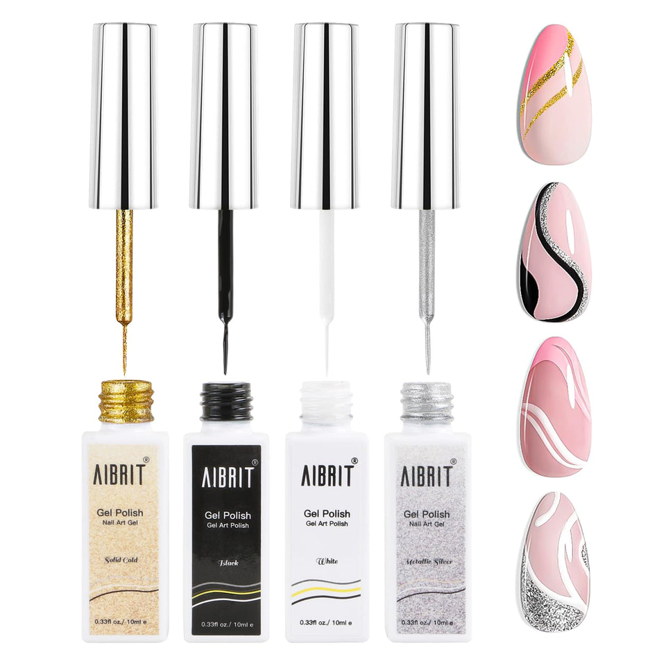 AIBRIT front packaging showing four 10ml gel liner bottles and colors, precise convenience