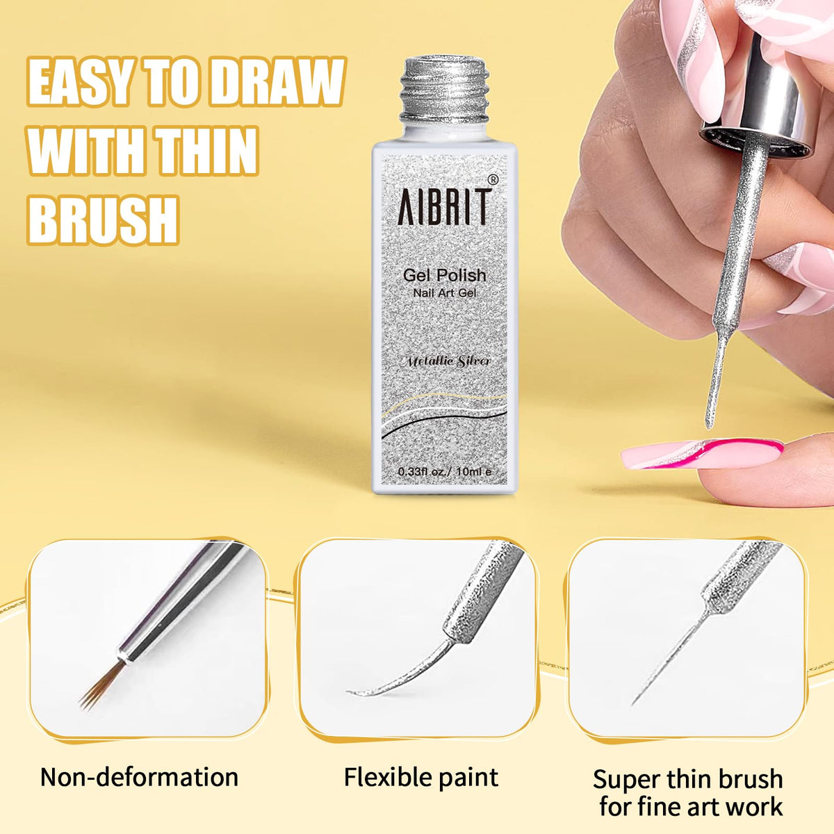 AIBRIT gold and silver gel strokes swatched, metallic shine for bold accents