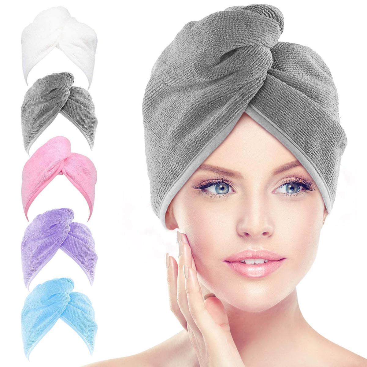 AIDEA front view of five-pack turbans showing color variety and convenience