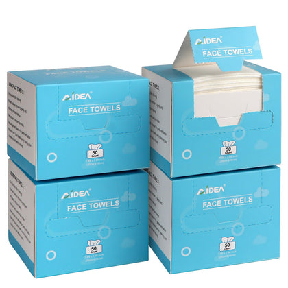 AIDEA front packaging showing four boxed 50-count towels, convenient supply