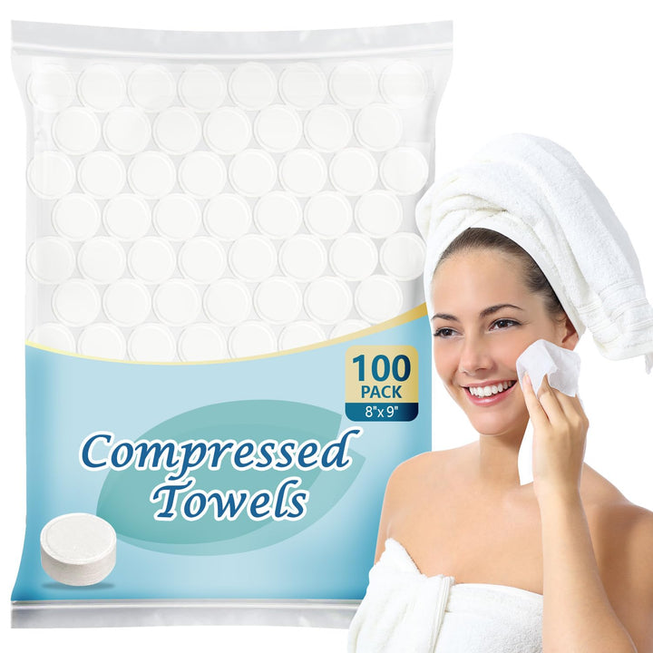 AIDEA front packaging showing 100 compressed towels and brand for easy storage