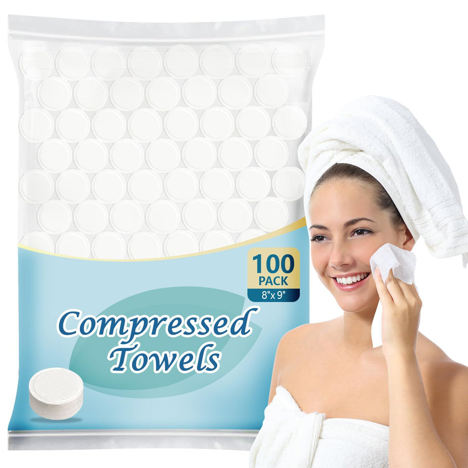 AIDEA front packaging showing 100 compressed towels and brand for easy storage