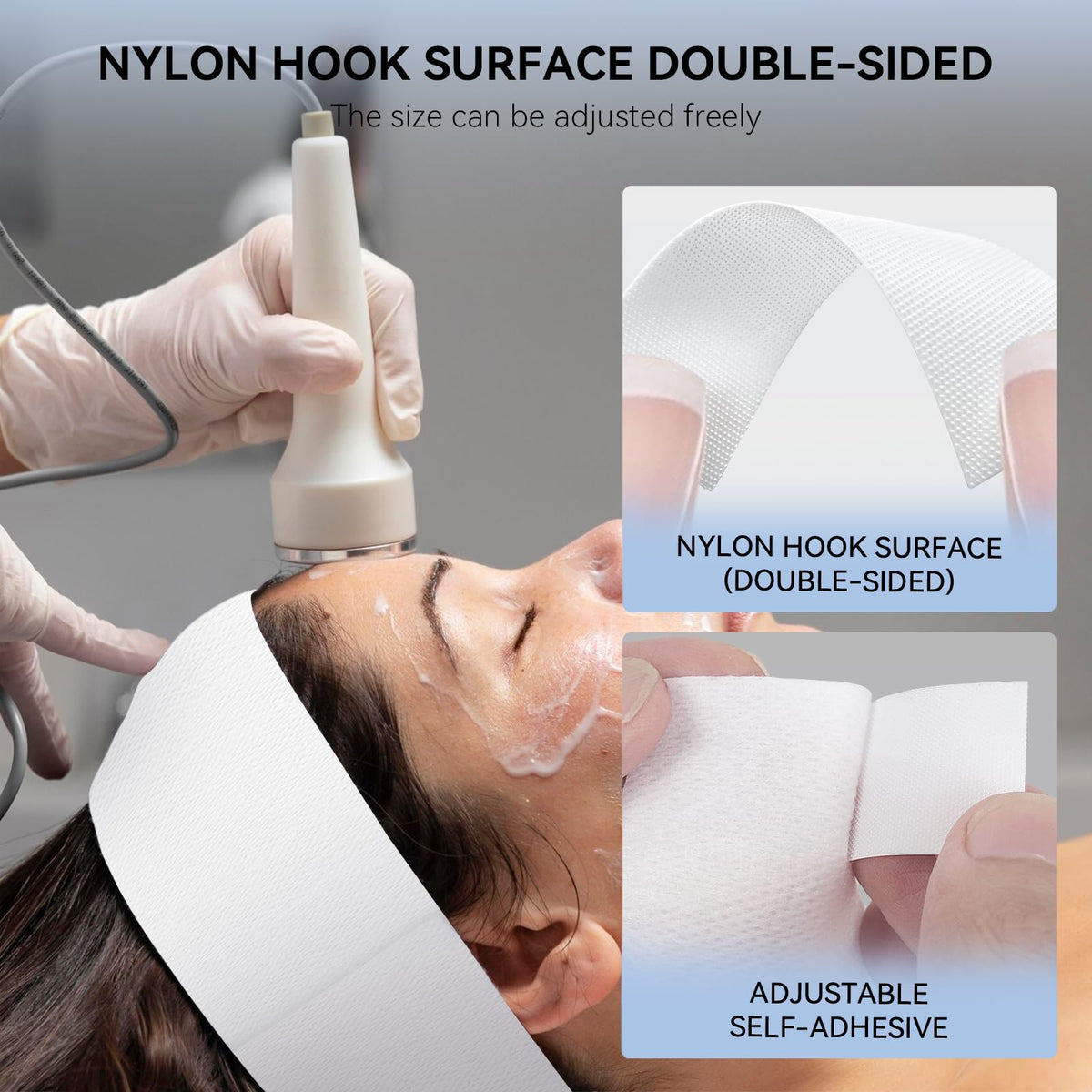 AIHOPESTO model wearing headband during a facial showing hair kept clear
