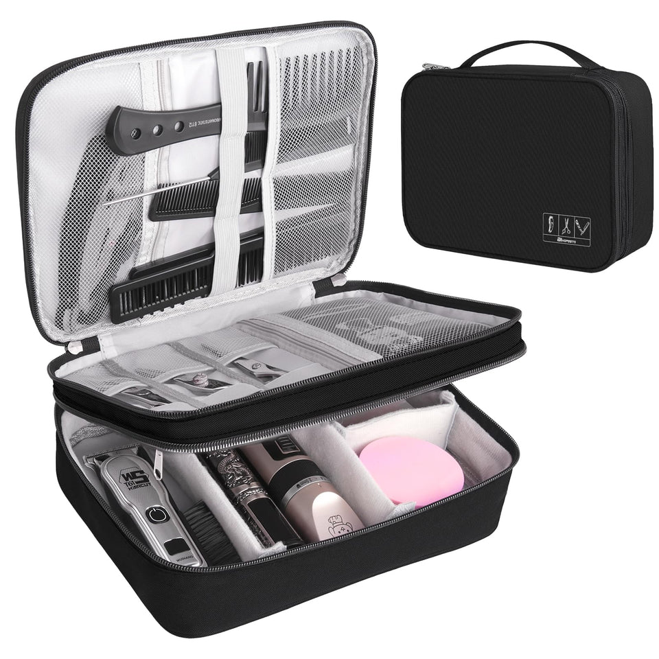 AIHOPESTO front view of black barber case showing compact professional protection